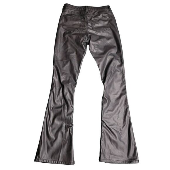 Forever 21 Black Faux Leather 70s Disco Retro Flare Pants Jeans - Picture 6 of 11
